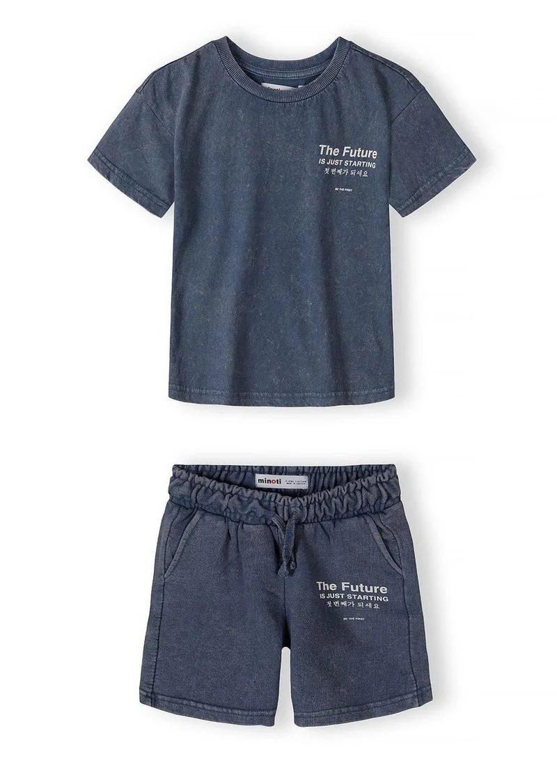 مينوتي Boys blue acid wash cotton t-shirt and shorts set 3-15 years
